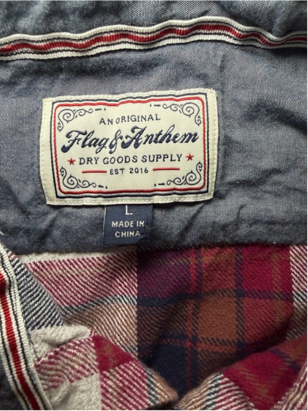 Flag & Anthem red, navy, and off-white plaid flannel sz L #fall #comfy - Picture 3 of 6